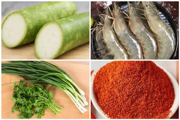 Nguyên liệu canh bầu tôm tươi đơn giản, sơ chế tôm nấu bầu