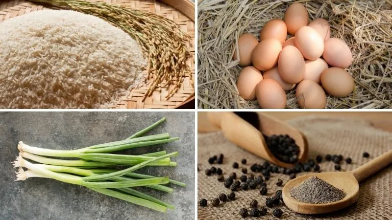 Nguyên liệu chuẩn bị nấu cháo trứng gà cho người lớn
