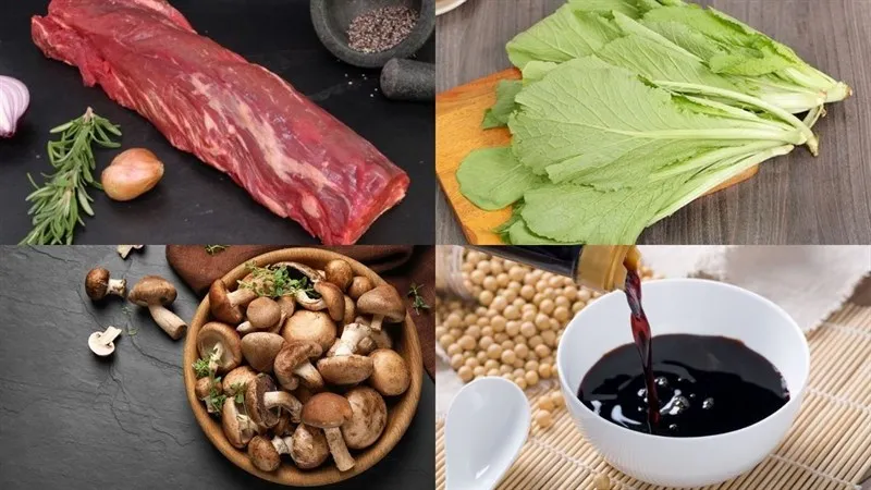 Nguyên liệu bò luộc nấm cuốn cải