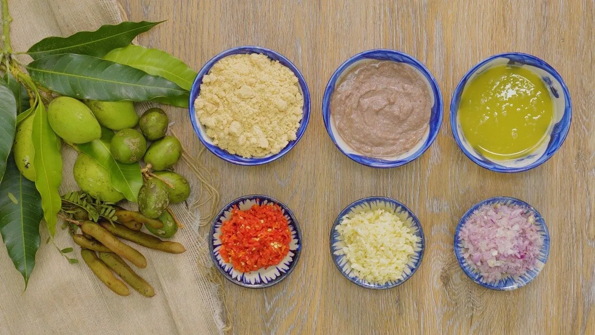 Nguyên liệu làm món mắm ruốc chấm xoài