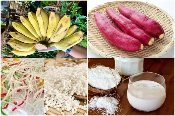 Nguyên liệu chính cho món chè chuối chưng khoai lang hấp dẫn