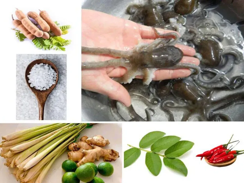 Nguyên liệu nấu Ruốc chua cay