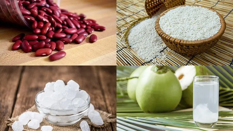 Nguyên liệu cho cách nấu chè đậu đỏ với nếp nước dừa tươi