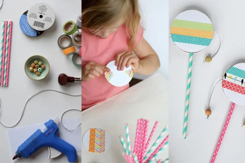 Trống lắc tay tự làm từ lõi giấy và hạt gỗ