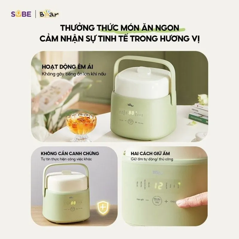 Dung tích 1L của nồi nấu cháo cách thuỷ bear phù hợp cho gia đình nhỏ
