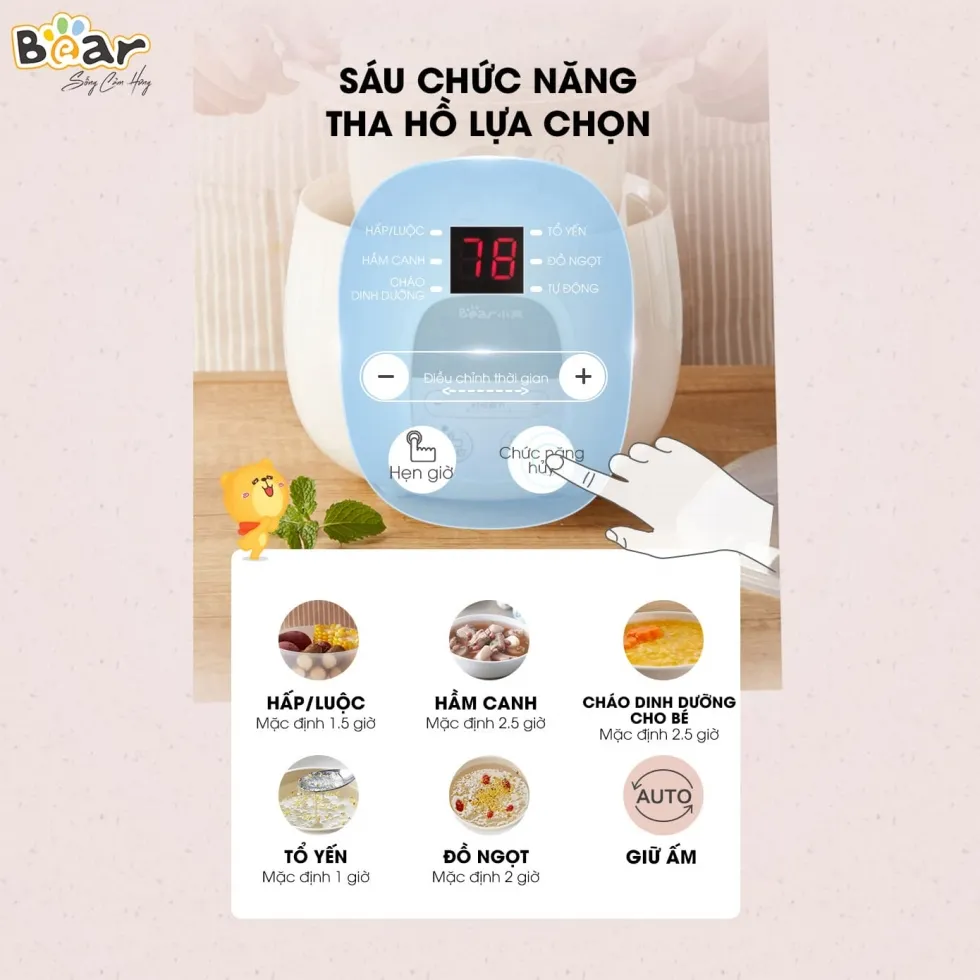 Các chức năng nấu thông minh của nồi nấu chậm Bear giúp mẹ nhàn tênh