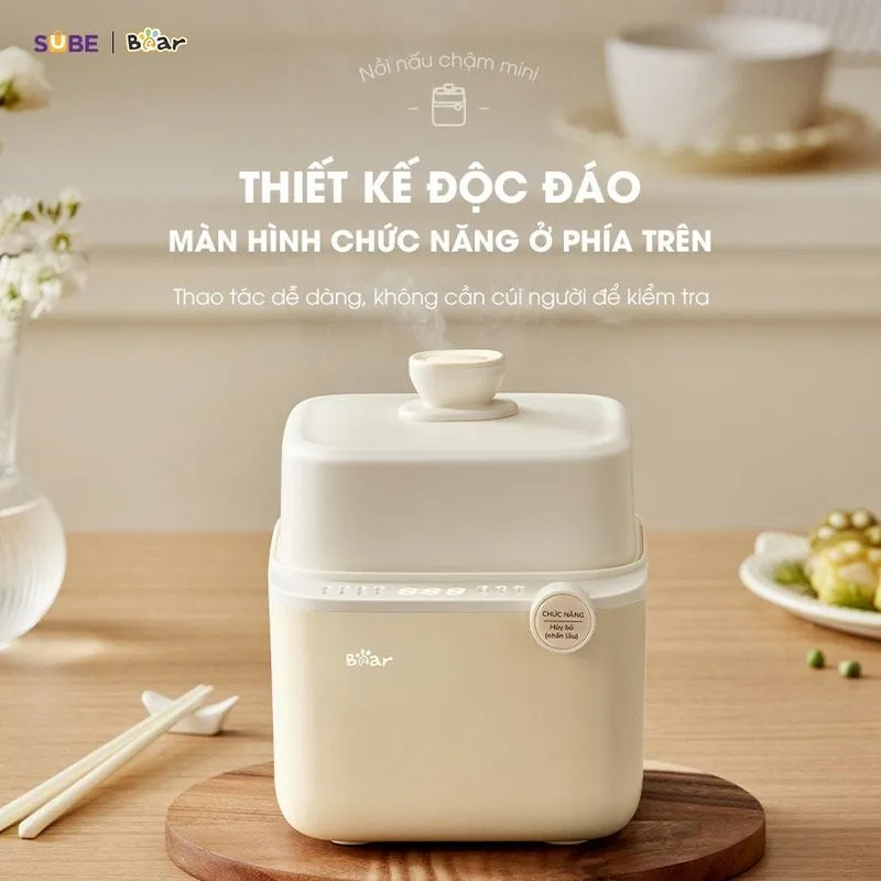 Nồi nấu chậm Bear 0.8L SB-NNC08 với thiết kế màu kem trang nhã