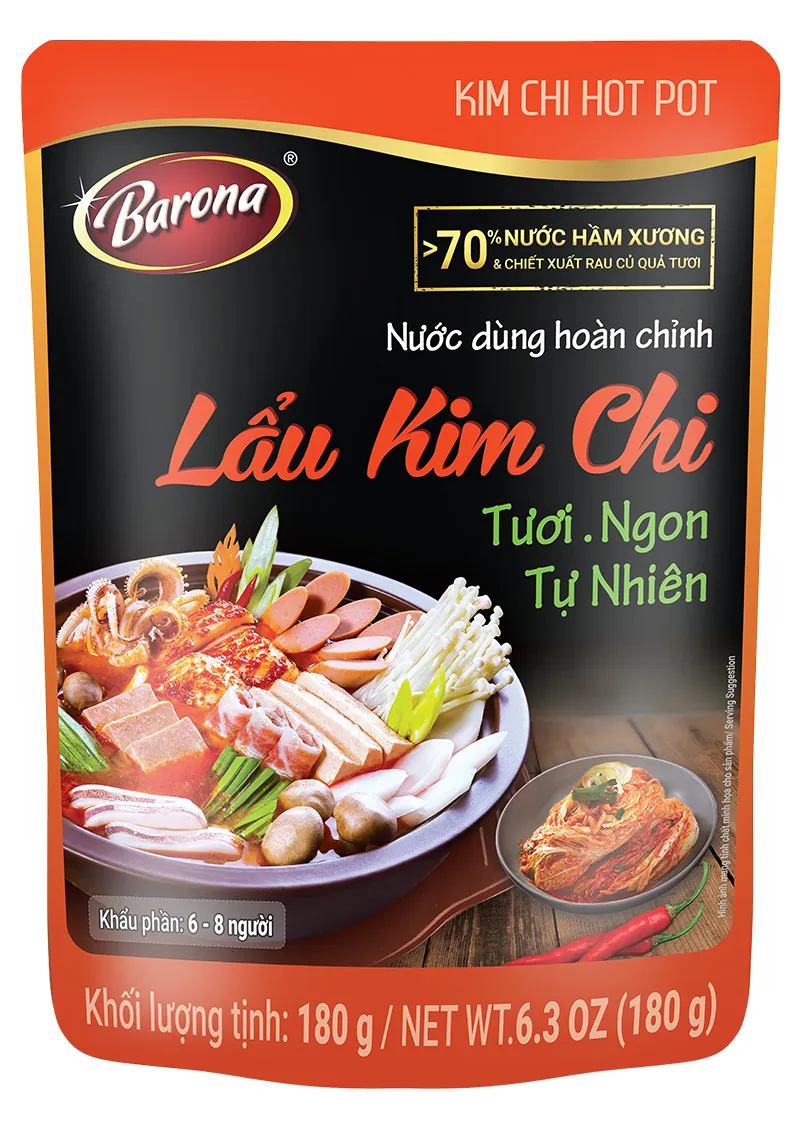 Barona Nước Dùng Hoàn Chỉnh Lẩu Kim Chi 80g sản xuất theo công nghệ ISO