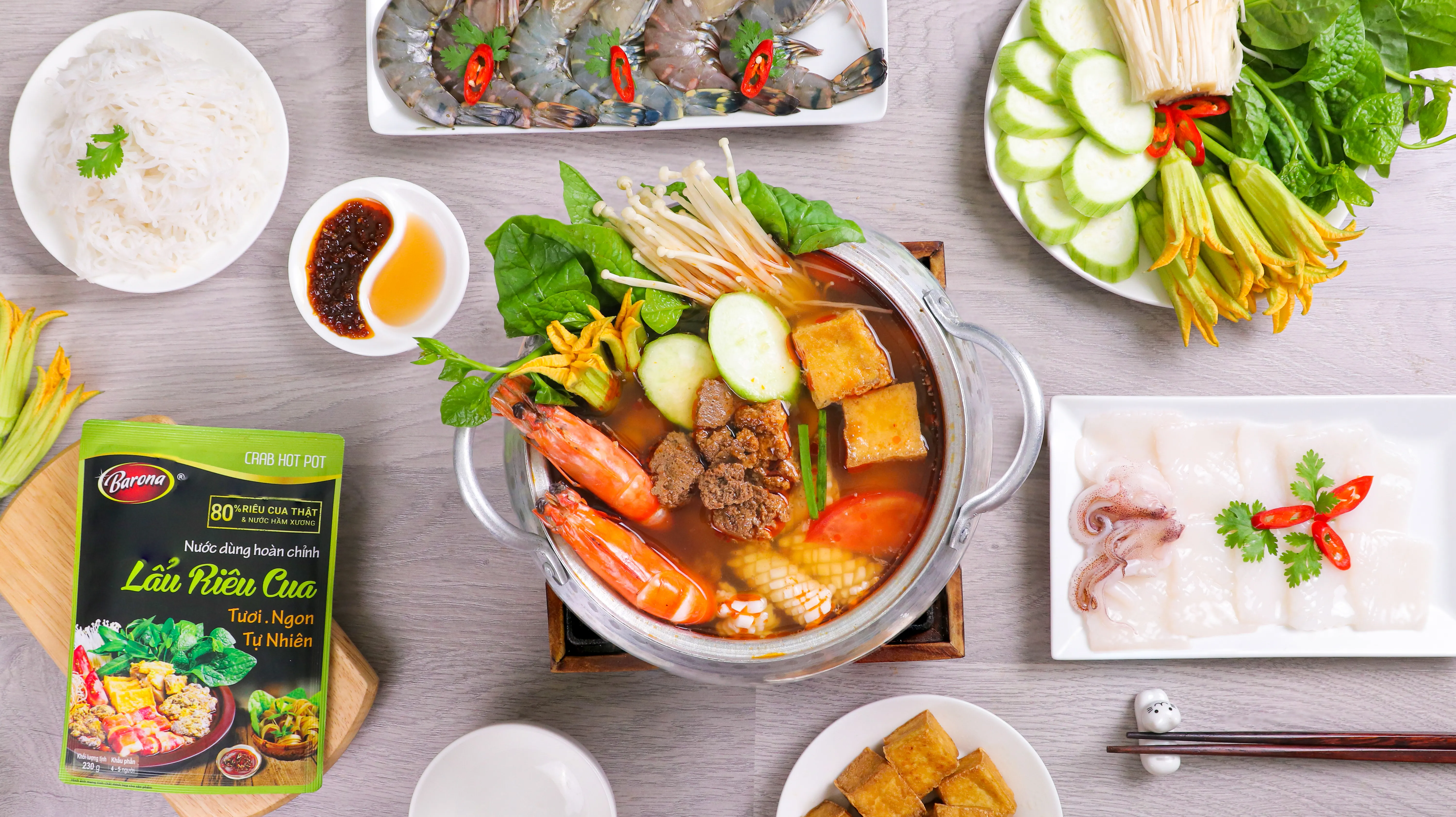 Thành phần đặc biệt trong gói gia vị lẩu riêu cua Barona