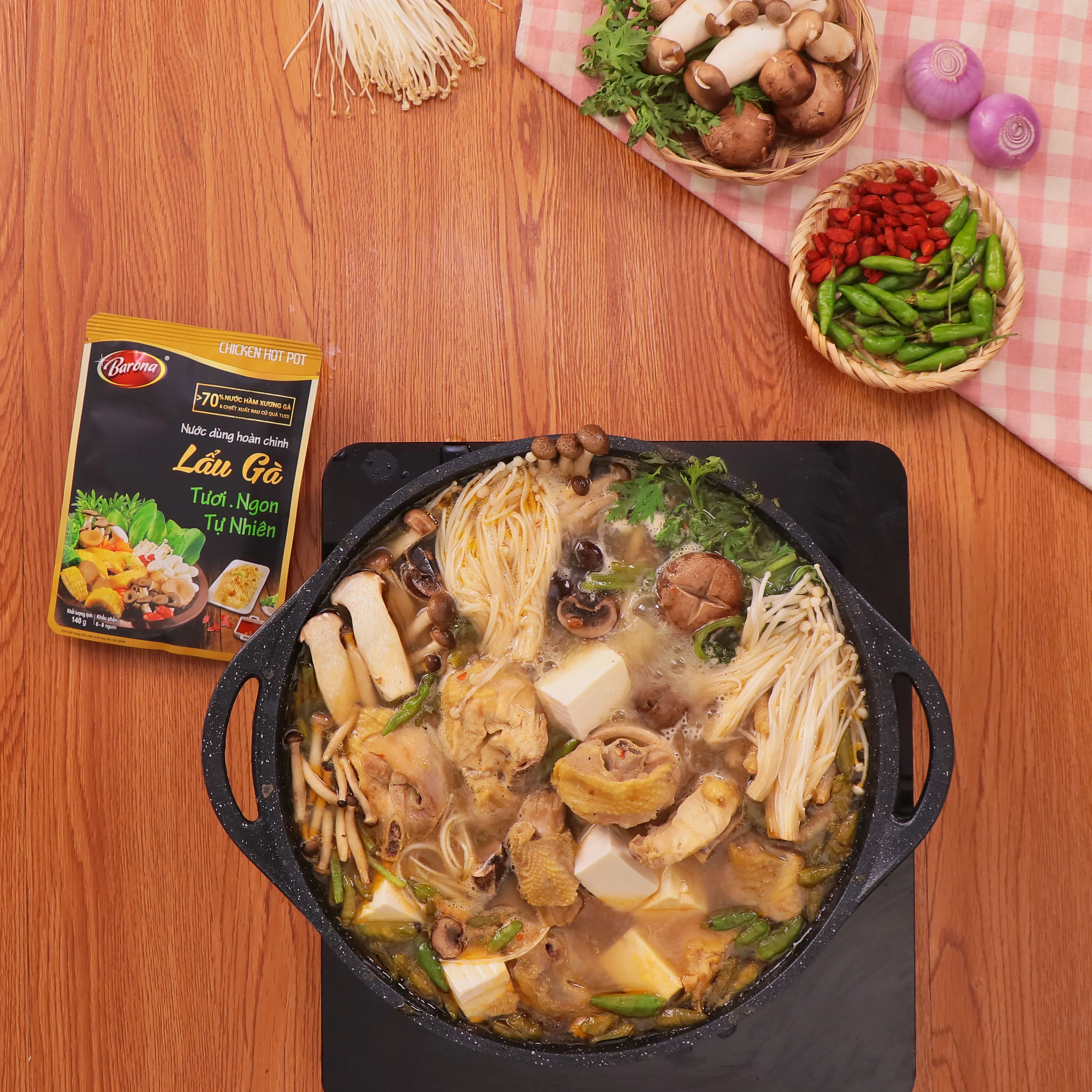 Thành phần tự nhiên trong gói gia vị lẩu gà Barona