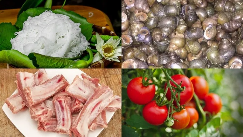 Nguyên liệu món ăn bún ốc sườn non