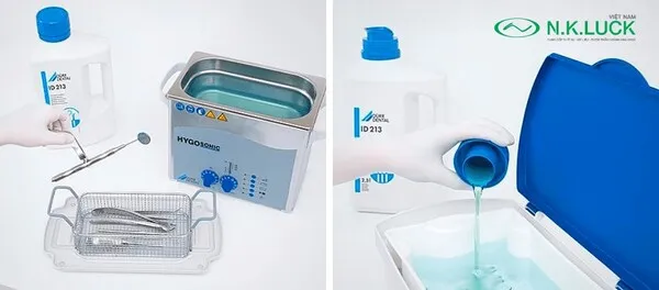 Ngâm dụng cụ nha khoa trong dung dịch khử khuẩn chuyên dụng