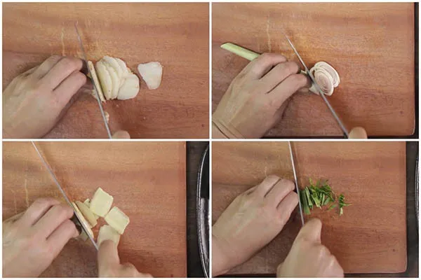 Sơ chế các nguyên liệu làm nghêu hấp sả thái