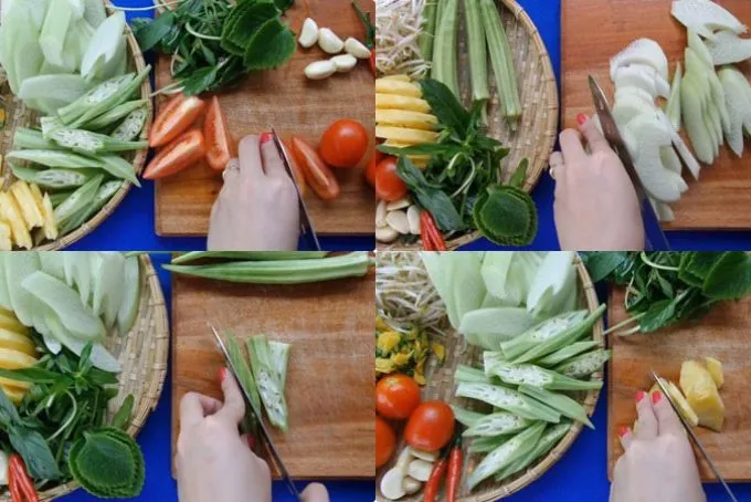 Chuẩn bị rau củ quả cho món canh chua thêm sinh động