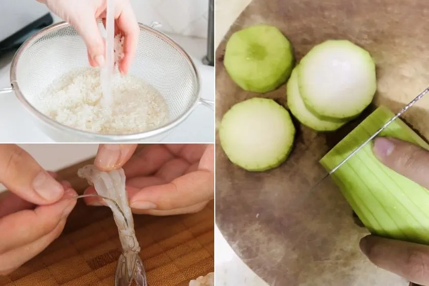 Cách sơ chế nguyên liệu nấu cháo tôm với bầu cho bé