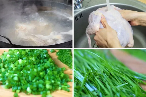 Sơ chế xương gà và các nguyên liệu phụ trợ cho món phở