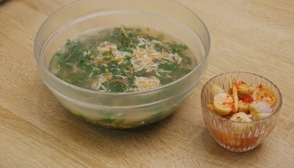 canh rau sam tép khô