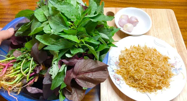 canh rau dền tép khô