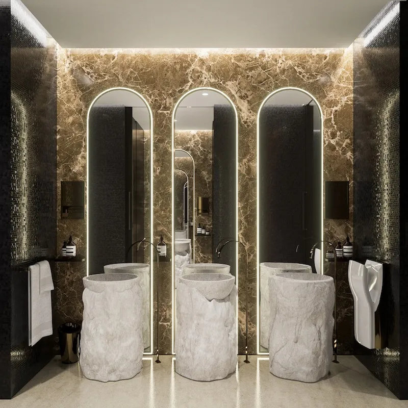 Ánh sáng ấm áp, gương lớn và hệ thống thông gió hiệu quả tạo cảm giác thoáng đãng, thư giãn và nâng tầm giá trị thương hiệu nhà hàng