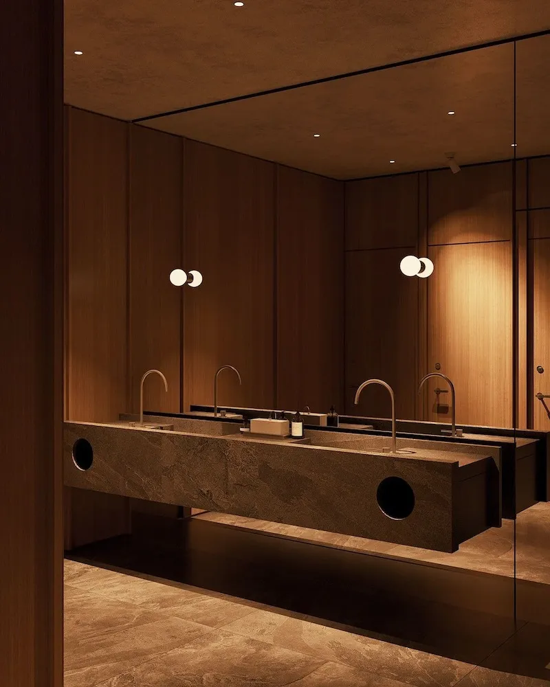 Thiết kế đường nét đơn giản, tông màu trung tính kết hợp vật liệu bền, dễ lau chùi, vừa thẩm mỹ vừa đảm bảo vệ sinh hiệu quả