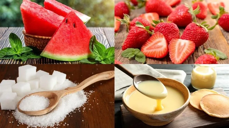 Nguyên liệu sinh tố dâu tây dưa hấu