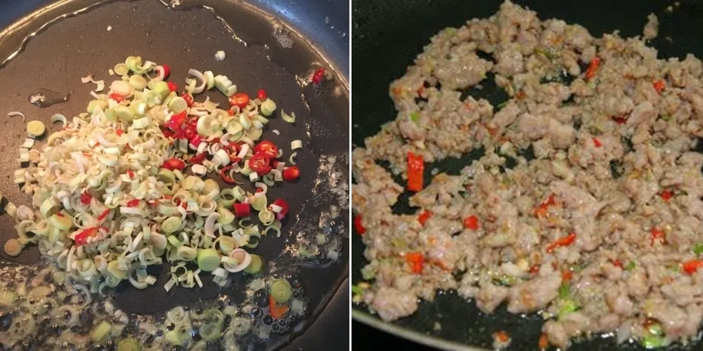 Nêm gia vị món thịt băm rang sả ớt