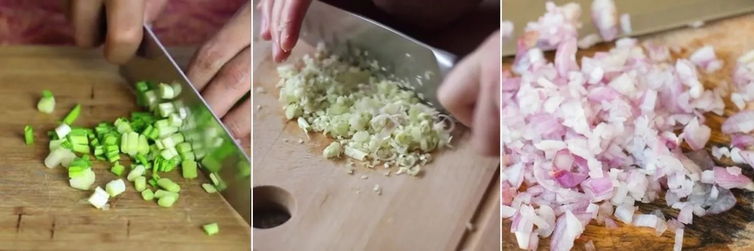 Nguyên liệu làm món thịt băm rang sả hành