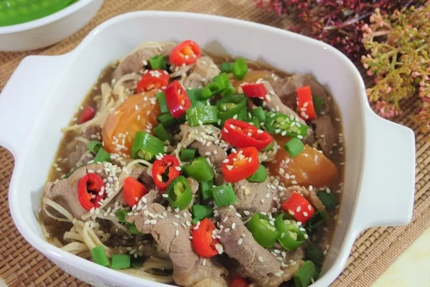 Bò xào nấm kim châm tăng đề kháng