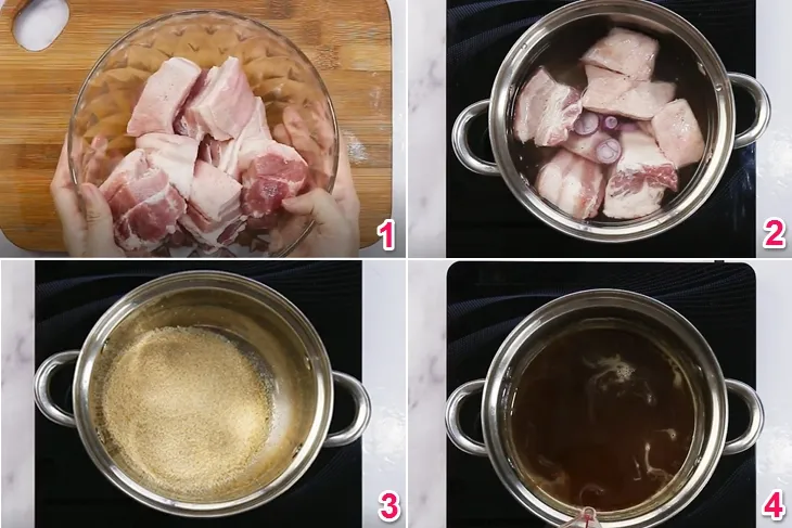 Công đoạn luộc thịt heo chín tới giúp giữ độ ngọt và độ sần sật khi ngâm