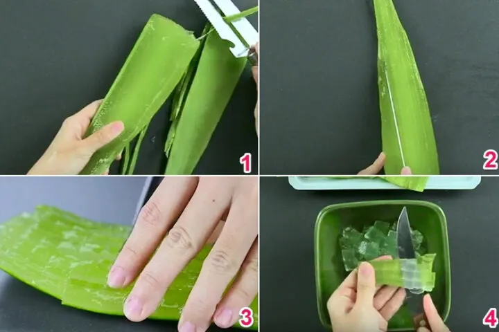 Thực hiện sơ chế nha đam để nấu chè