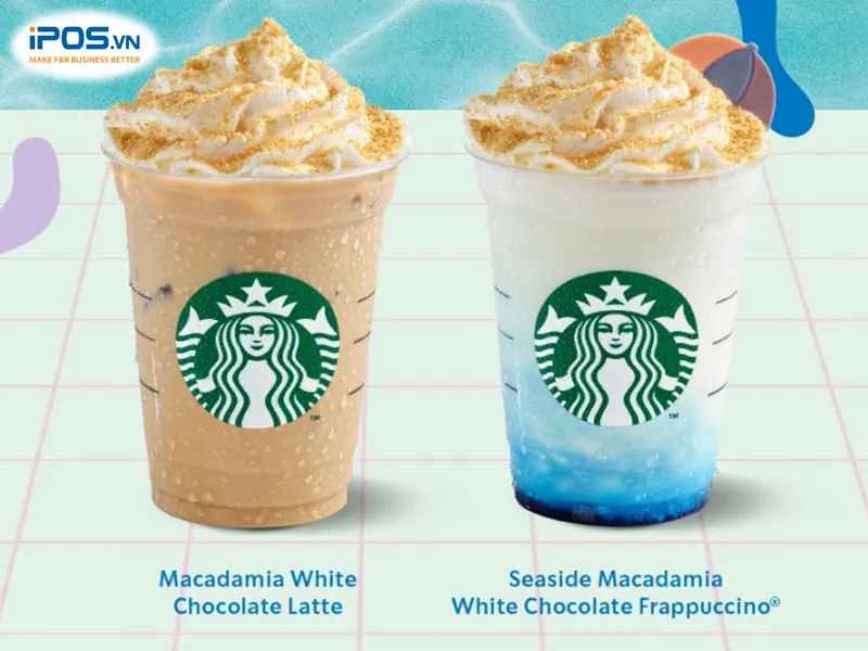Hai món nước Mango on the Beach và Seaside Macadamia từ Starbucks
