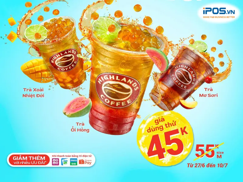 Bộ ba trà nhiệt đới với ổi hồng, mơ sơ ri và xoài từ Highlands Coffee