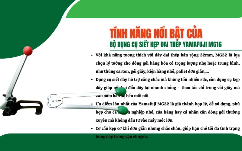 Tính năng nổi bật của bộ dụng cụ siết kẹp đai thép Yamafuji MG16