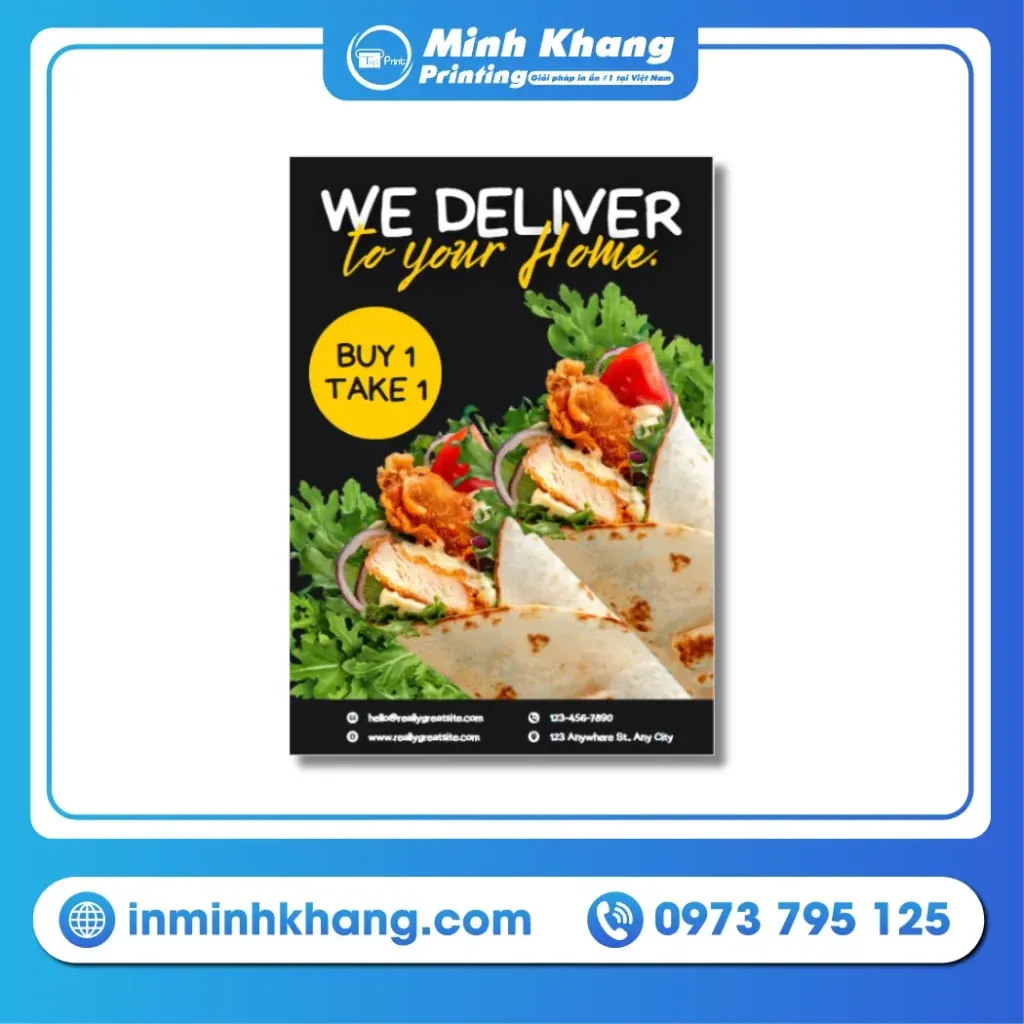 Mẫu tờ rơi quảng cáo đồ ăn phục vụ cho sự kiện khai trương nhà hàng mới