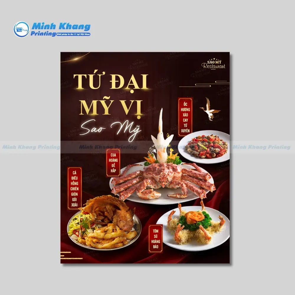 Thiết kế mẫu tờ rơi quảng cáo đồ ăn Sao Mỹ với tông màu truyền thống ấm cúng