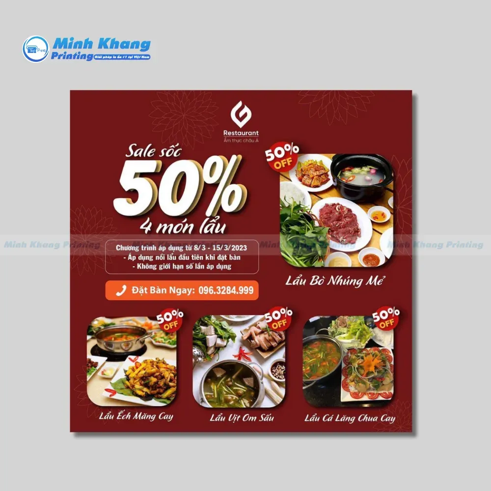 Mẫu tờ rơi quảng cáo đồ ăn tập trung vào chương trình giảm giá và quà tặng