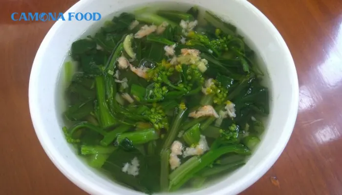Món canh cải ngồng nấu tôm khô ngọt thanh