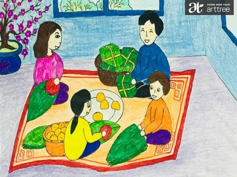 Tổng hợp những tranh vẽ nấu bánh chưng ngày tết (Nguồn tham khảo)