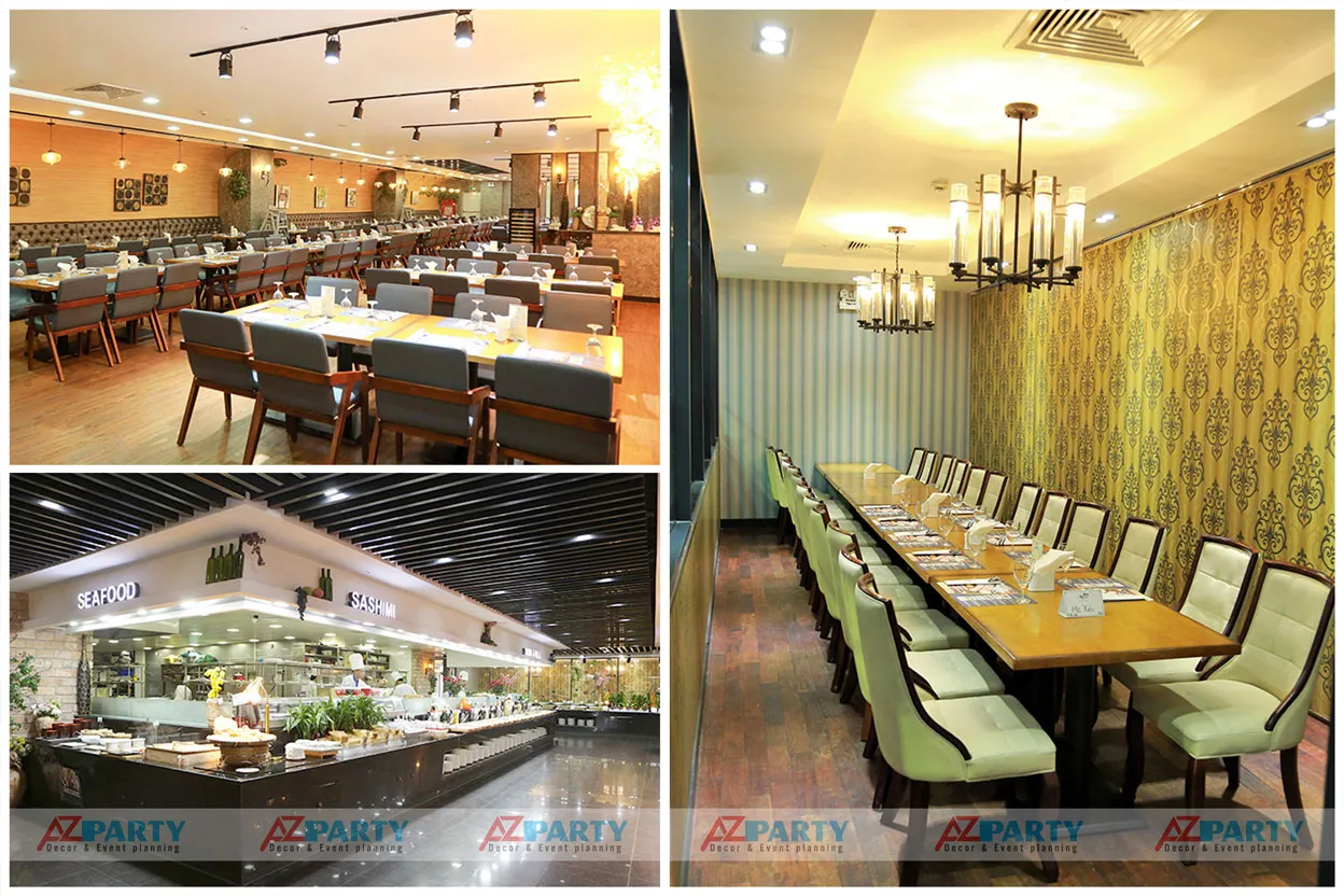 Khu vực bàn tiệc được trang trí theo chủ đề sinh nhật trẻ em