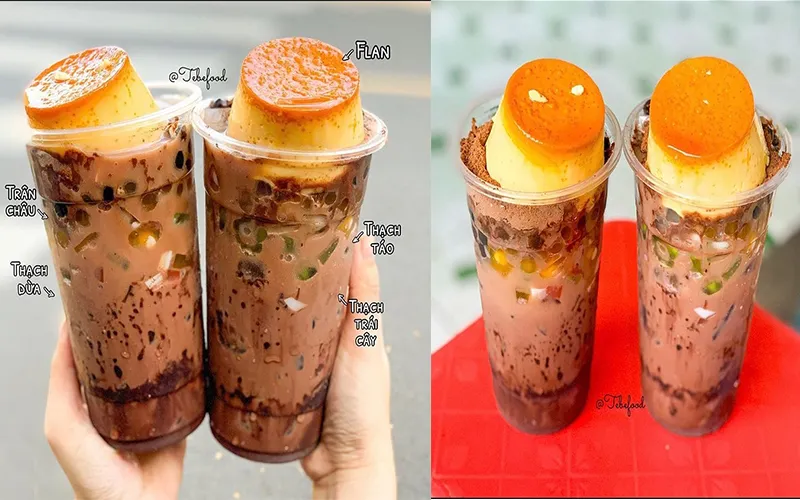 Cacao dầm với topping phong phú