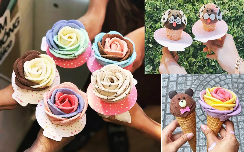 Kem gelato hình hoa hồng tại Roseice