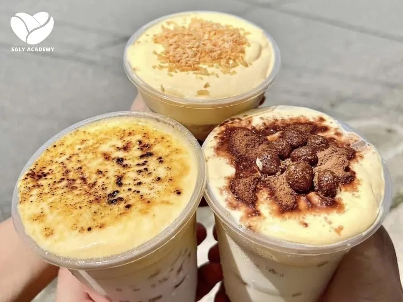 Trà sữa kem trứng nướng với hương vị thơm ngon, ngọt béo và hấp dẫn