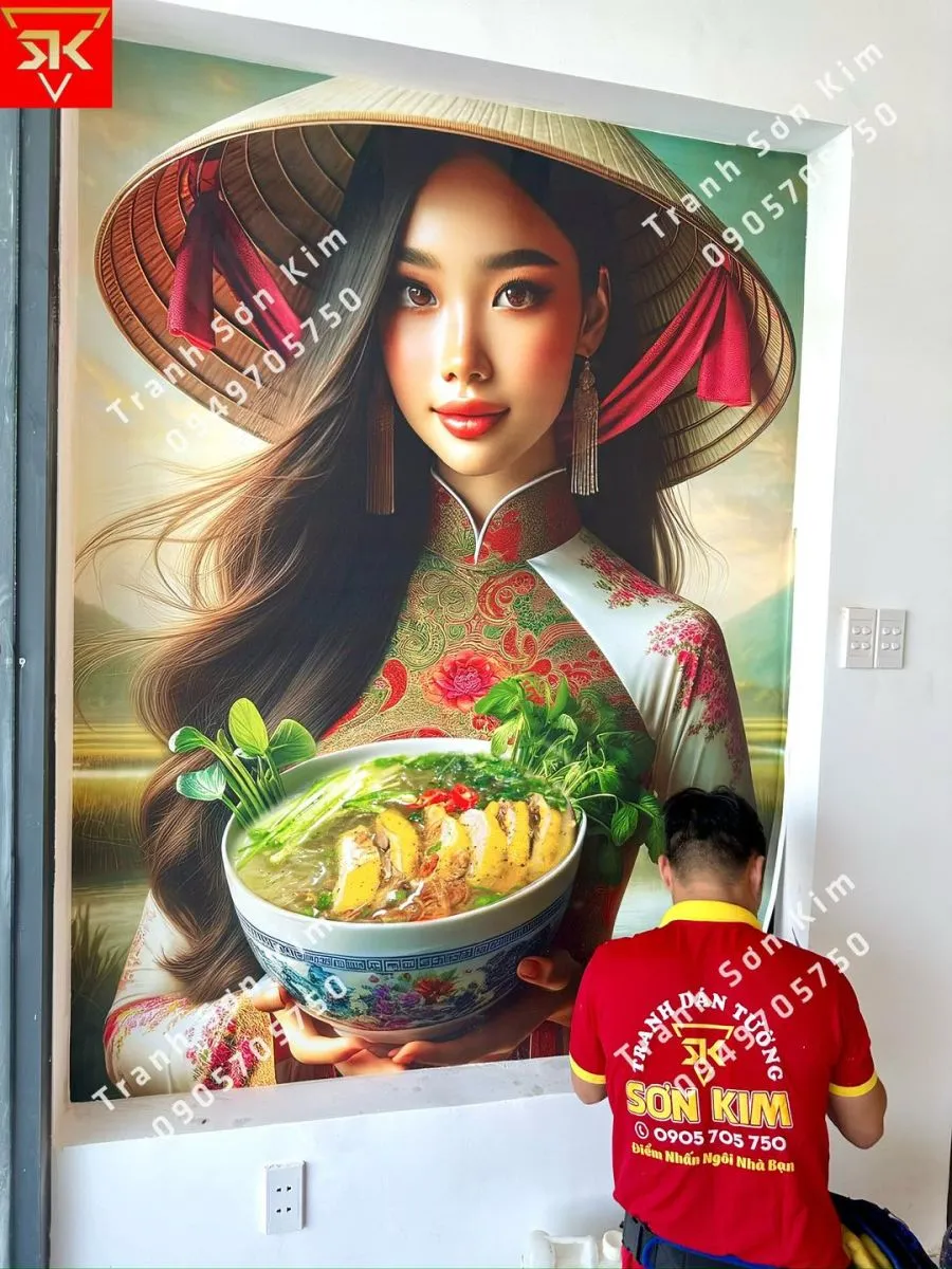 Tranh dán tường cô gái Việt Nam