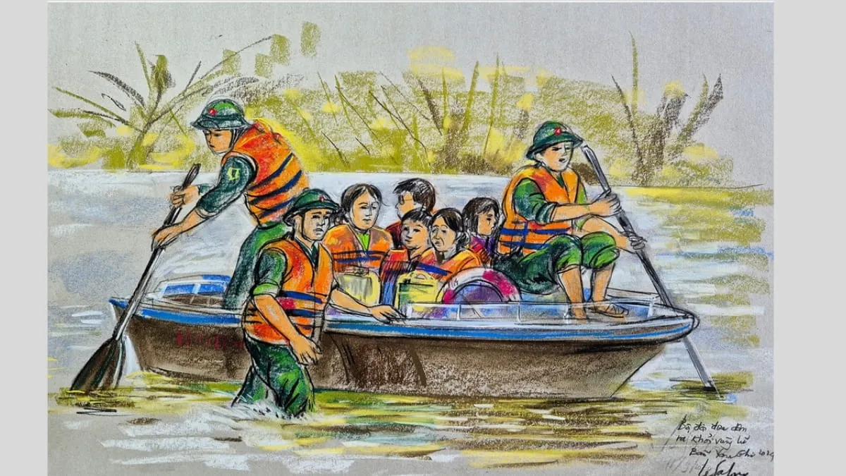 Mẫu 4: Chú bộ đội cứu trợ bão lũ