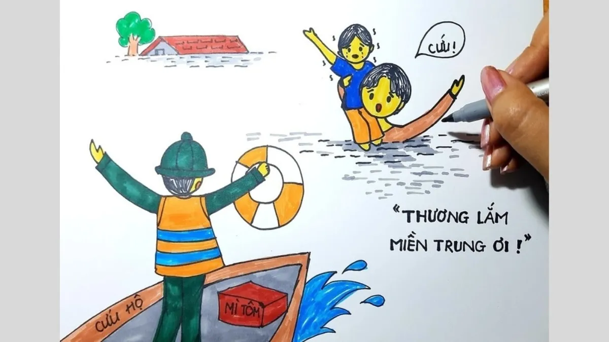 Mẫu 5: Chú bộ đội cứu trợ bão lũ