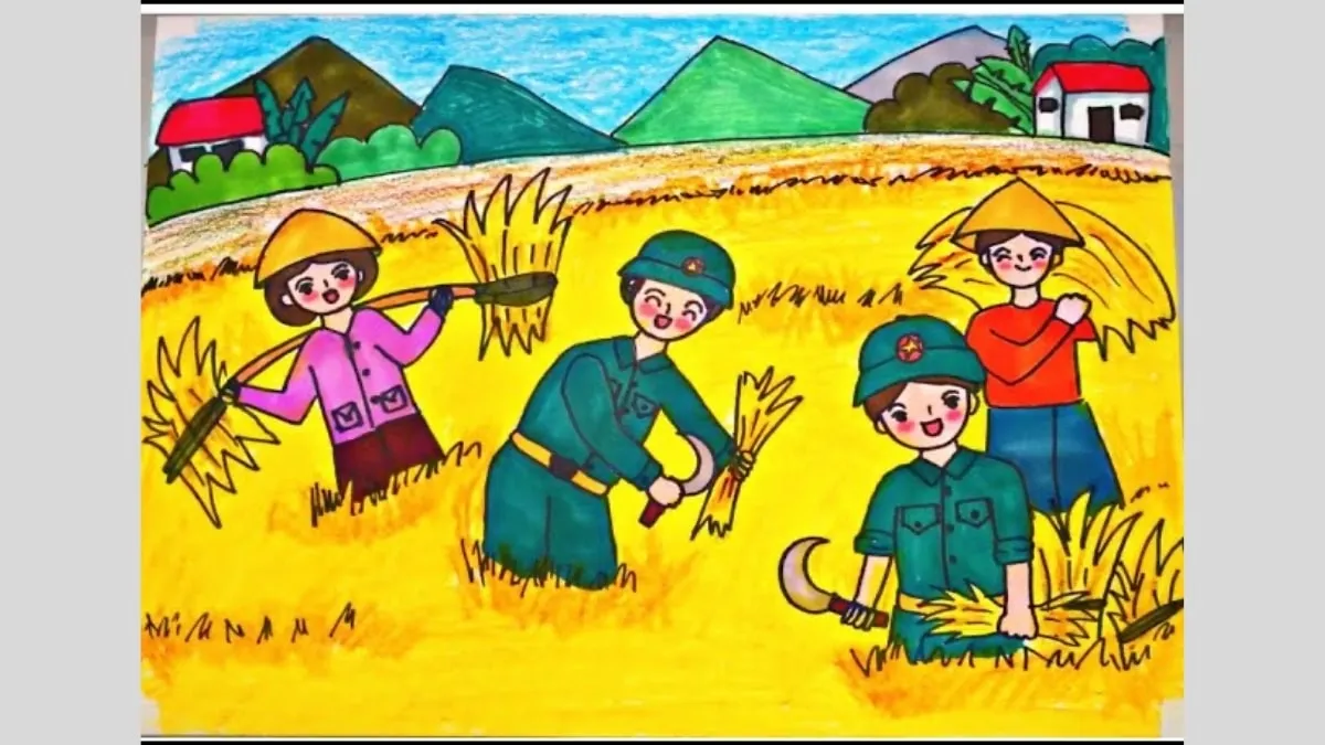 Mẫu 3: Gặt lúa cùng dân