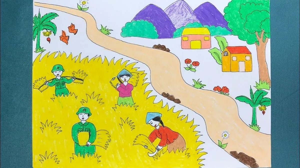 Mẫu 4: Gặt lúa cùng dân