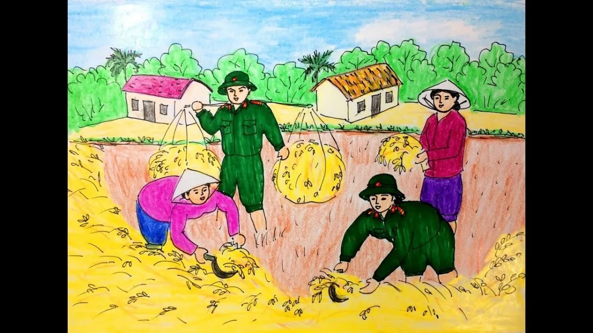 Mẫu 5: Gặt lúa cùng dân