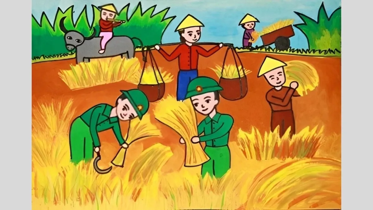 Mẫu 6: Gặt lúa cùng dân
