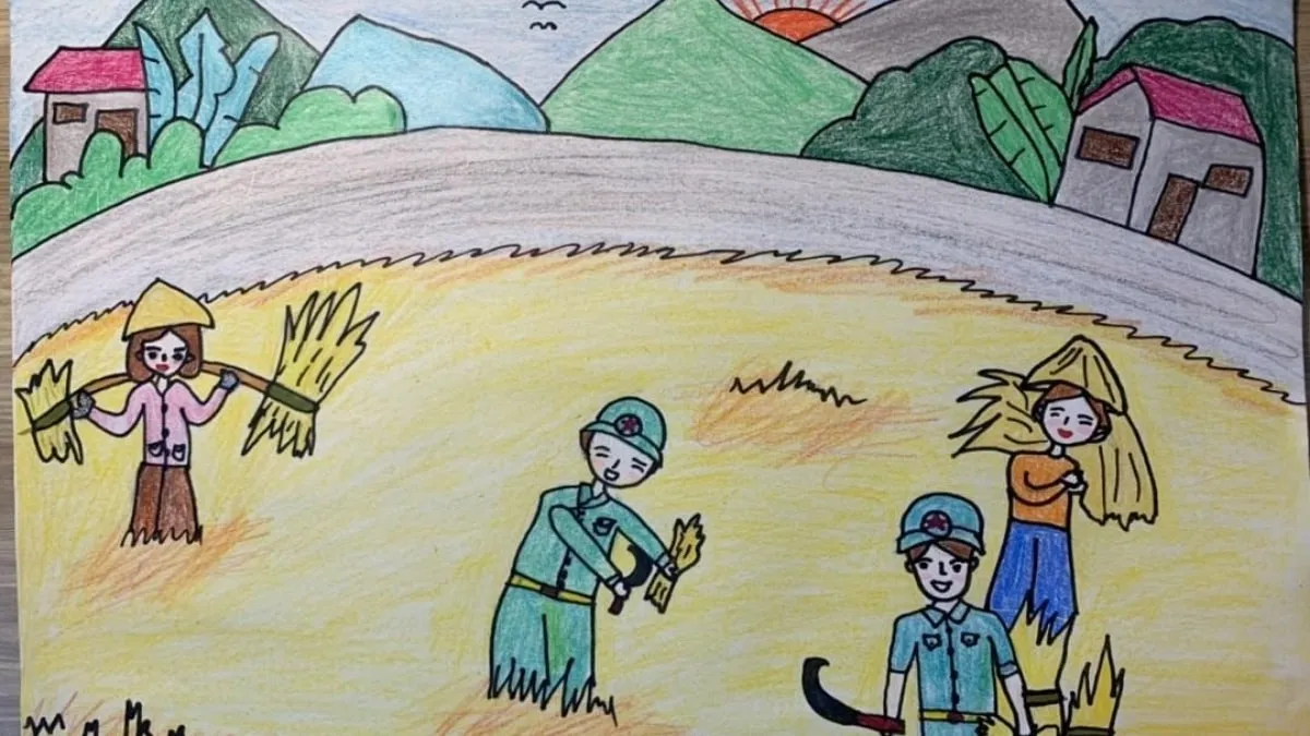 Mẫu 8: Gặt lúa cùng dân